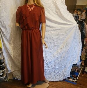 Orange Flutter Sleeve Crew Neck Gown